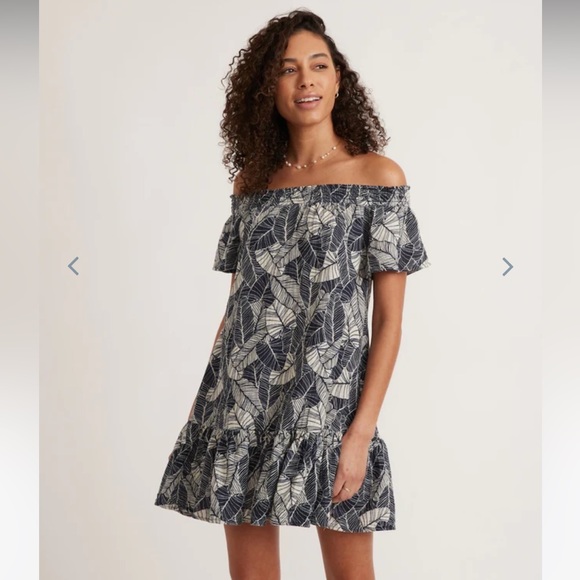 Shirley Off The Shoulder Dress in Navy Palm - Picture 3 of 5